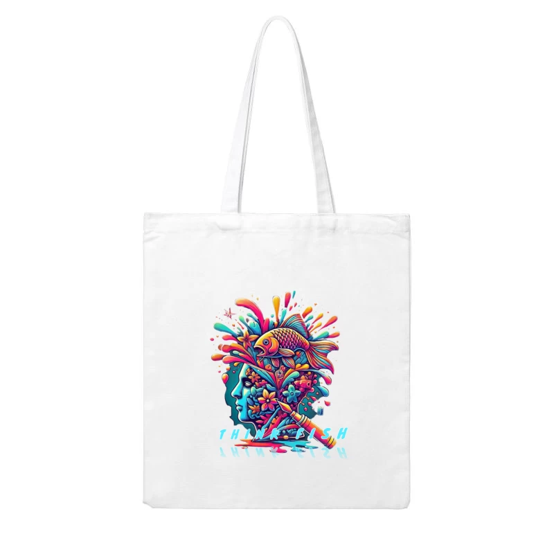 Psychedelic Mind Splash with Fish and Flowers Cotton Tote Bag