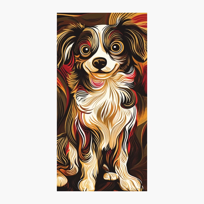 Stylized Papillon Dog Illustration with Colorful Swirls iPhone Case