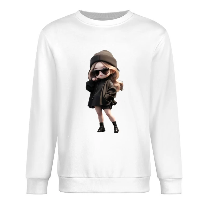 Süßer Charakter in schwarzer Kleidung mit Sonnenbrille Herren Pullover Sweatshirt