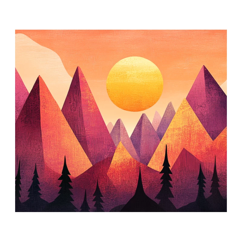 Geometric Sunset Mountains: A Colorful Abstract Landscape Tapestry
