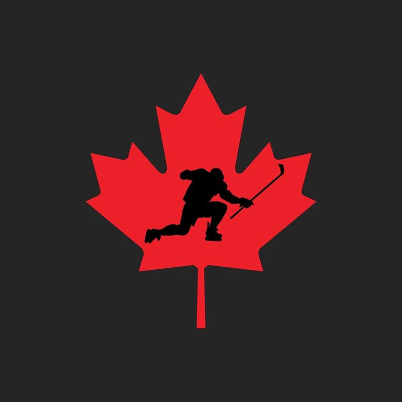 Canadian Hockey Player Silhouette on Red Maple Leaf Female Pullover Sweatshirt