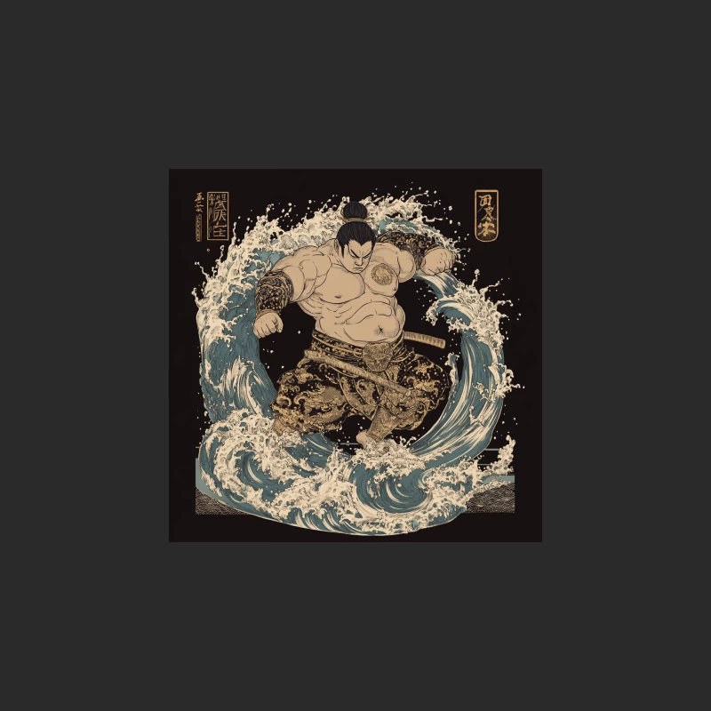 Powerful Sumo Warrior Riding the Waves in Traditional Japanese Style Baseball Cap