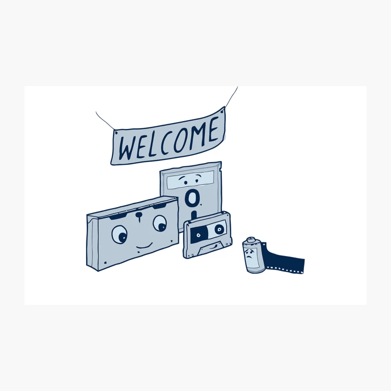 Nostalgic Welcome: Retro Electronics with Cartoon Faces Travel Mug