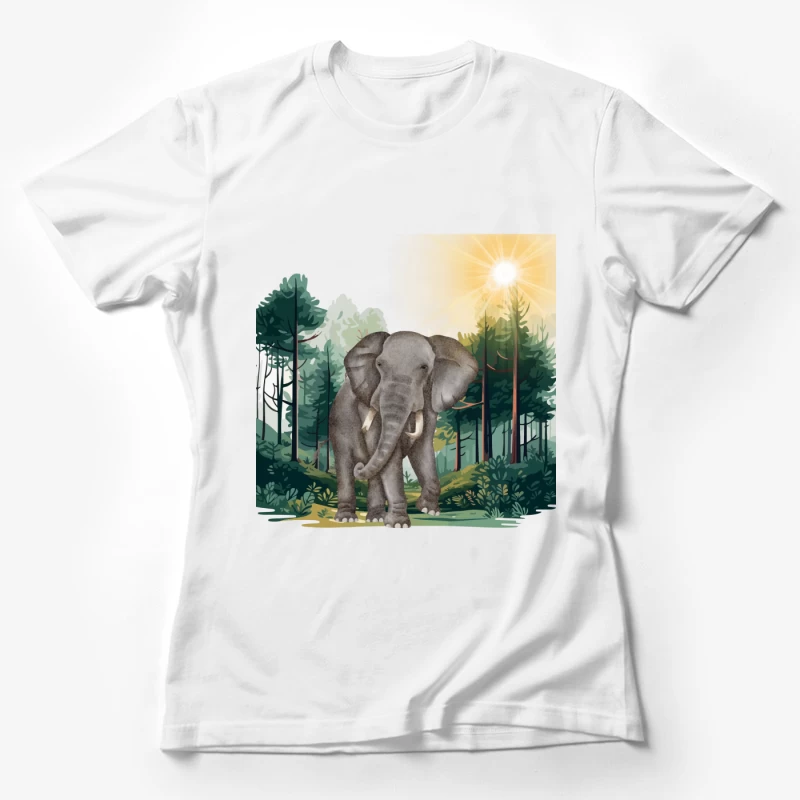 Majestic Elephant Walking in Tropical Forest Female T-Shirt