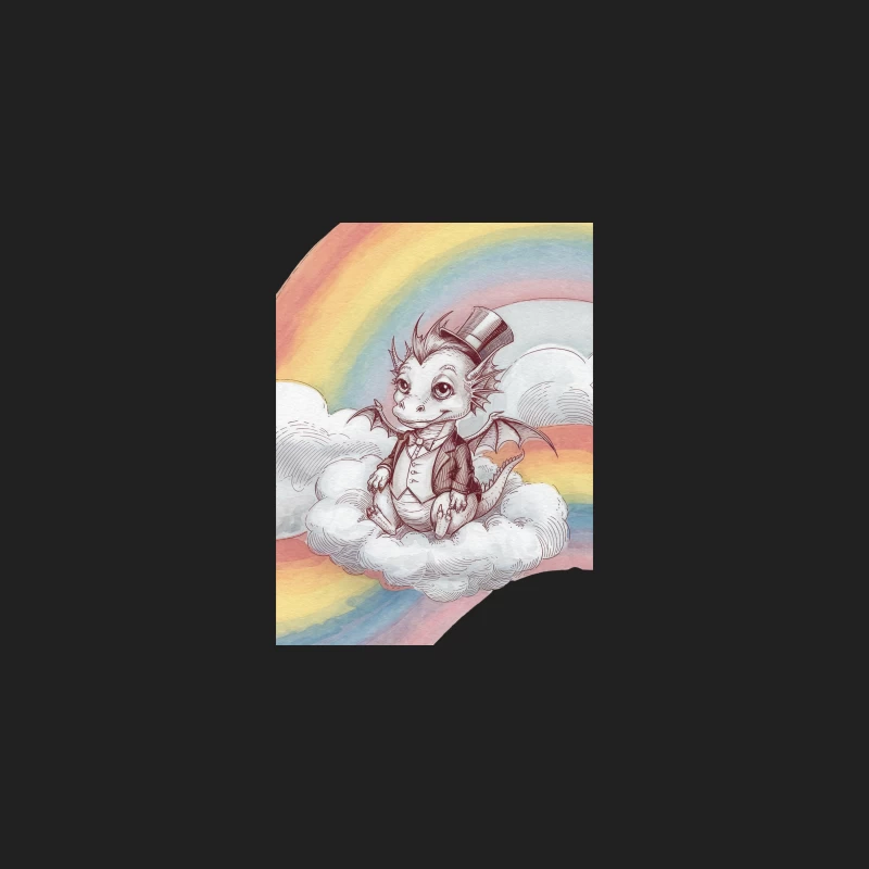 Whimsical Dragon in Top Hat on Rainbow Cloud Bucket Hat