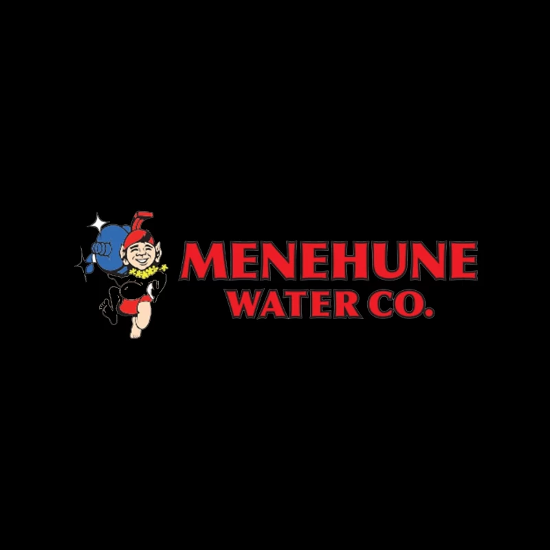 Vintage Menehune Water Company Logo with Cartoon Mascot Throw Pillow