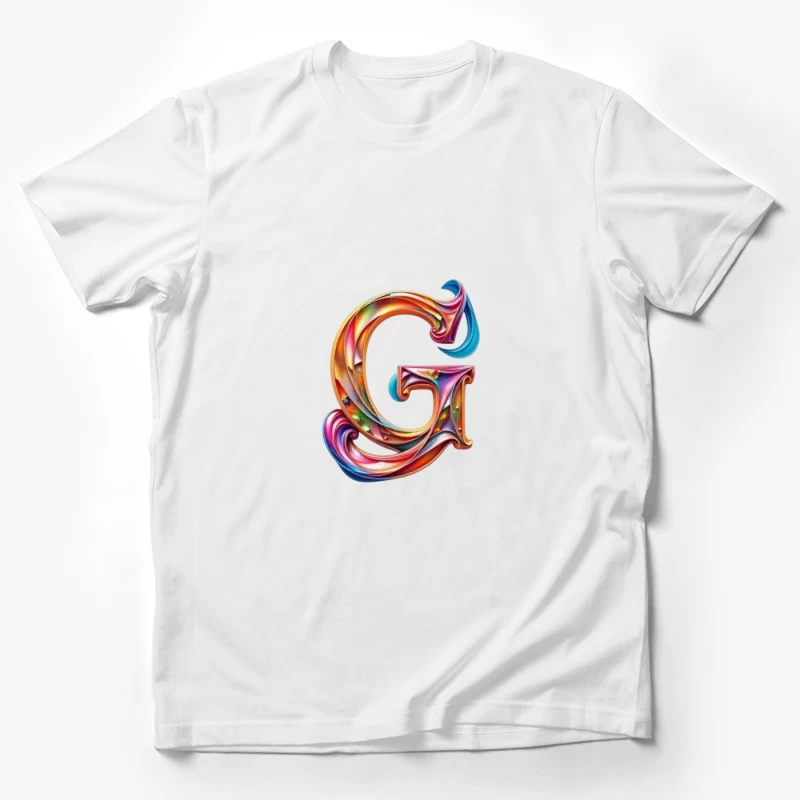 Colorful 3D Typography: Decorative Letter G with Swirling Gradient Pattern Male T-Shirt