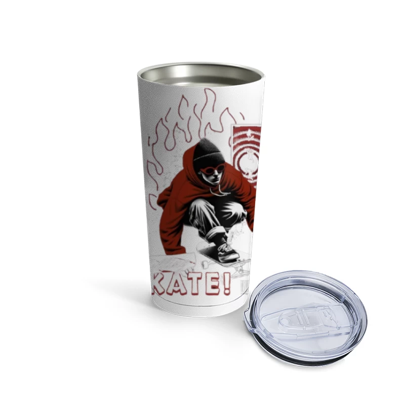 Urban Skateboarder in Red Hoodie - Street Art Style Travel Mug