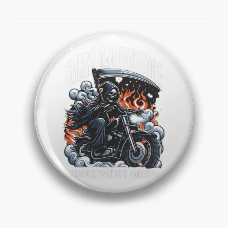 Grim Reaper's Fiery Motorcycle Ride Pin