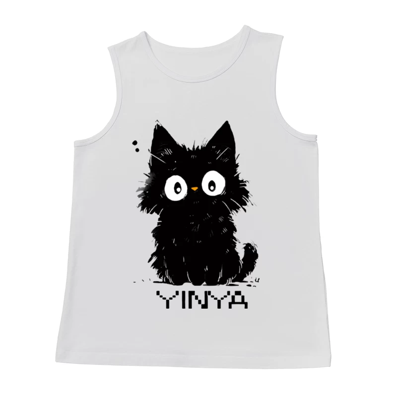 Schwarze flauschige Katze Illustration Herren Tanktops