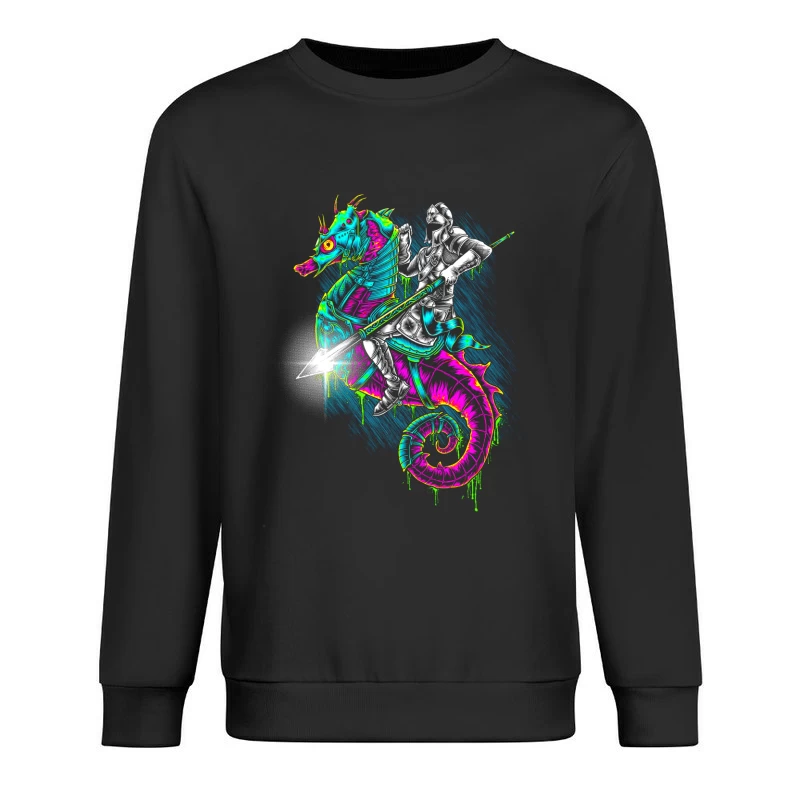 Knight Riding a Colorful Seahorse Male Pullover Sweatshirt