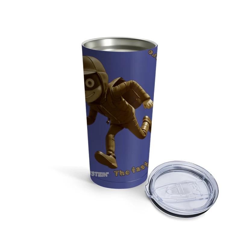 Vintage-Style Cartoon Runner with Mysterious Mask Travel Mug