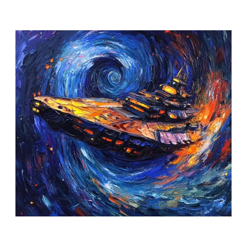 Cosmic Voyage: Abstract Starship in Swirling Galaxy Tapestry