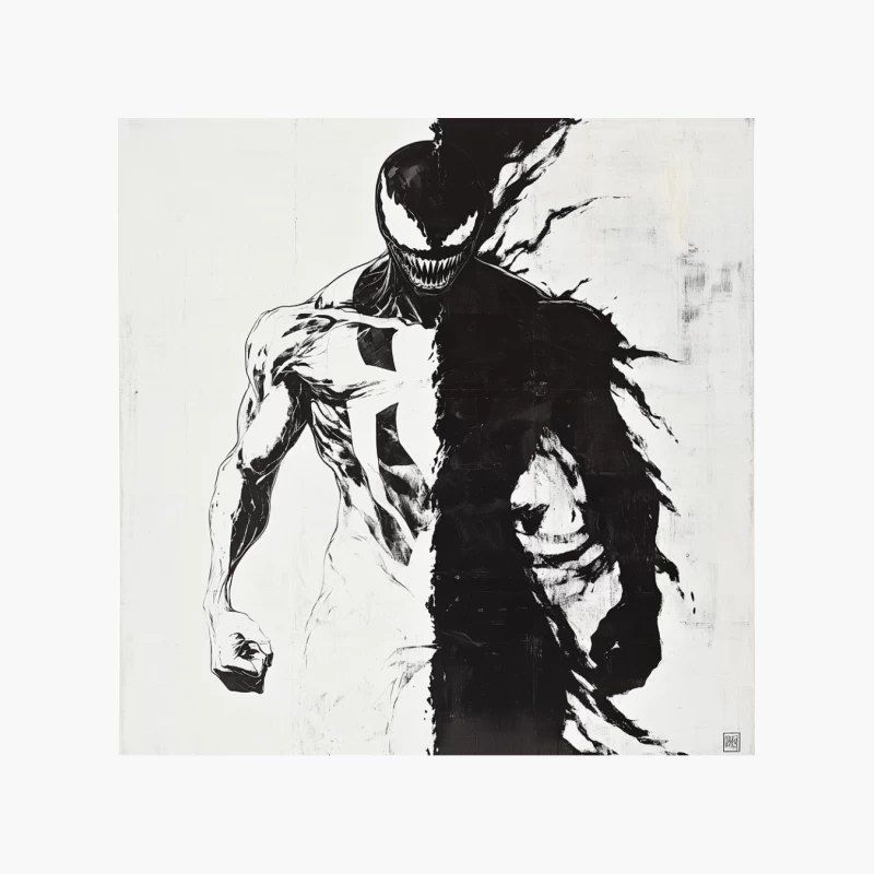 Menacing Venom: Symbiotic Marvel Villain in Stark Ink Cotton Tote Bag