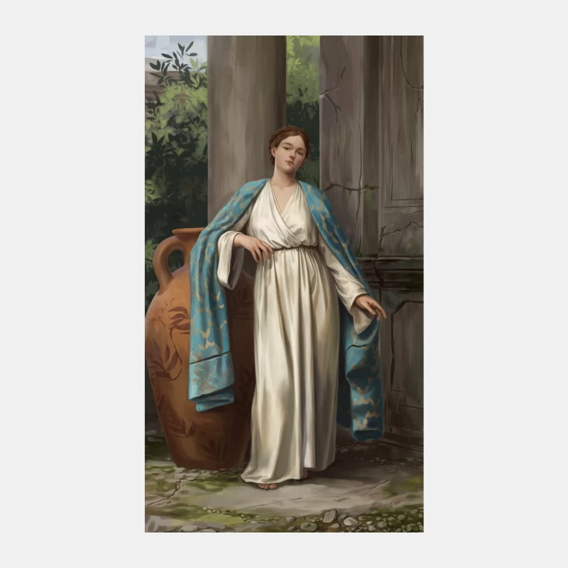 Classical Painting of Grecian Woman in White Robe and Blue Cloak Male Tank Top