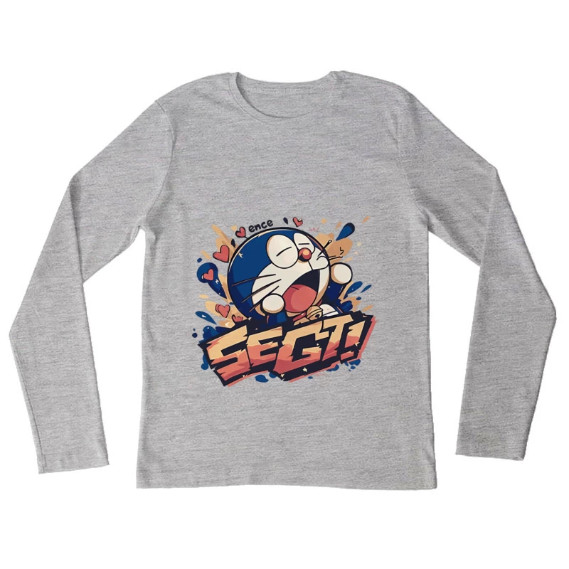 Fröhlicher Cartoon-Roboter schreit ausdrucksstark Damen Langarm T-Shirt