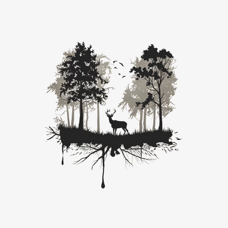Abstract Forest Silhouette with Deer and Trees Male Pullover Sweatshirt