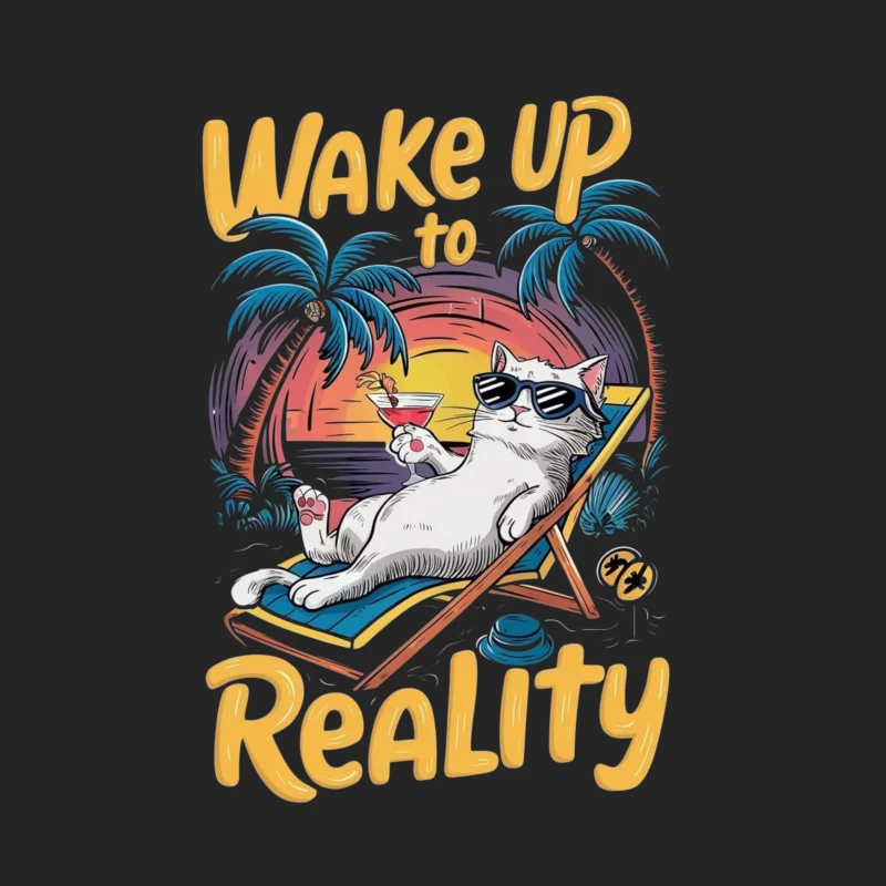 Chill Cat on Vacation: Wake Up to Reality Male Pullover Sweatshirt