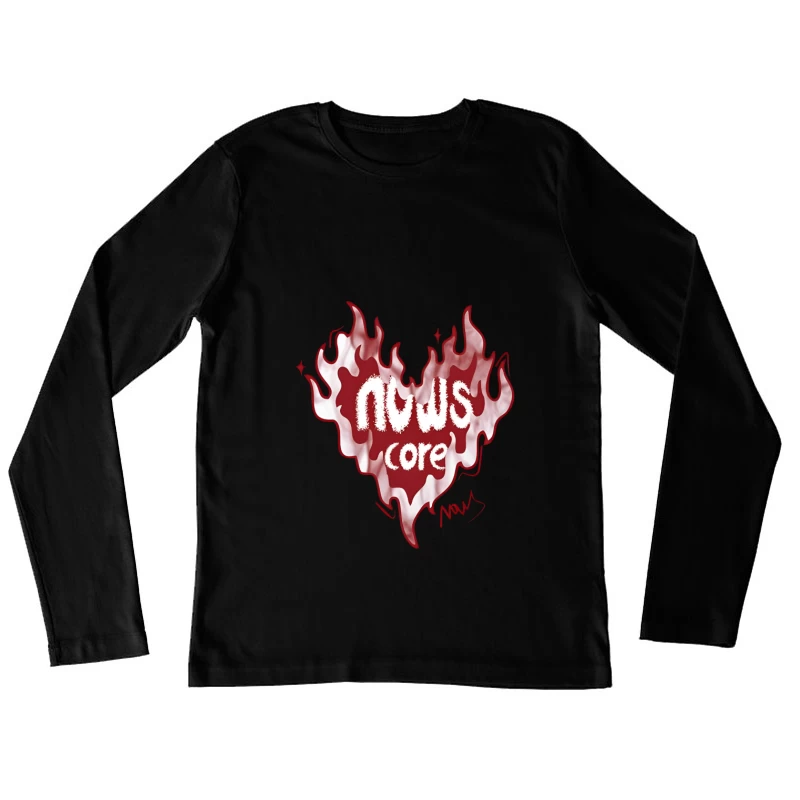 Flammendes Herzdesign mit Text Damen Langarm T-Shirt