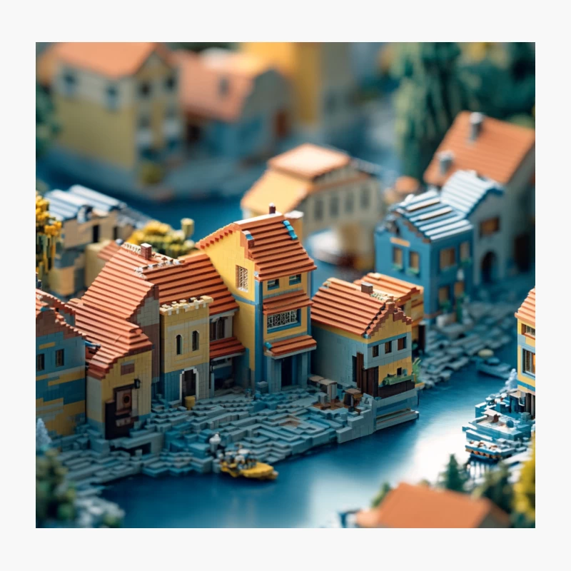 Charming Miniature Coastal Village: A Tilt-Shift Wonder Throw Pillow