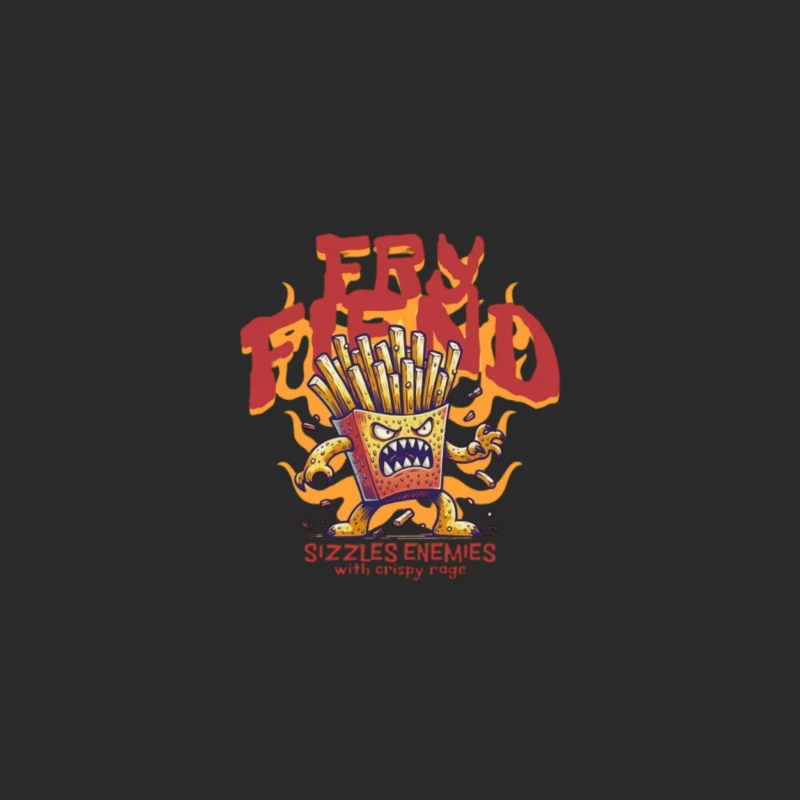 Angry French Fries Monster Character with Flames Illustration Baseball Cap