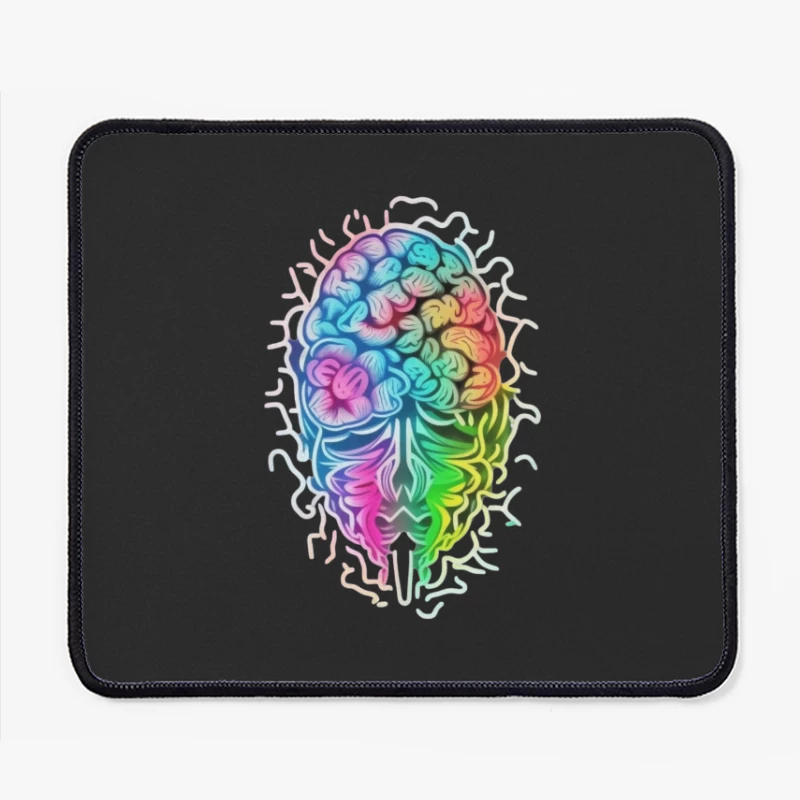 Rainbow Psychedelic Brain Illustration Mouse Pad