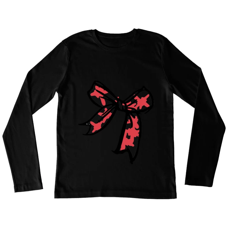 Rote Schleife mit schwarzen Konturen Damen Langarm T-Shirt