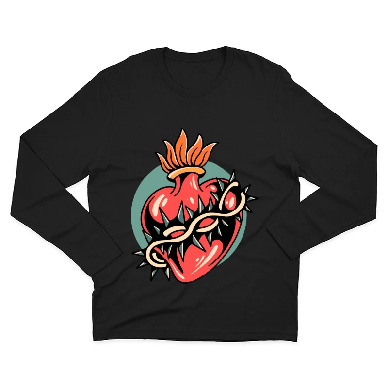 Illustration of a Heart with Thorns and Flame Male Long Sleeve T-Shirt