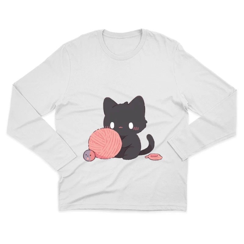 Niedliches schwarzes Kätzchen mit Wollknäuel Herren Langarm T-Shirt