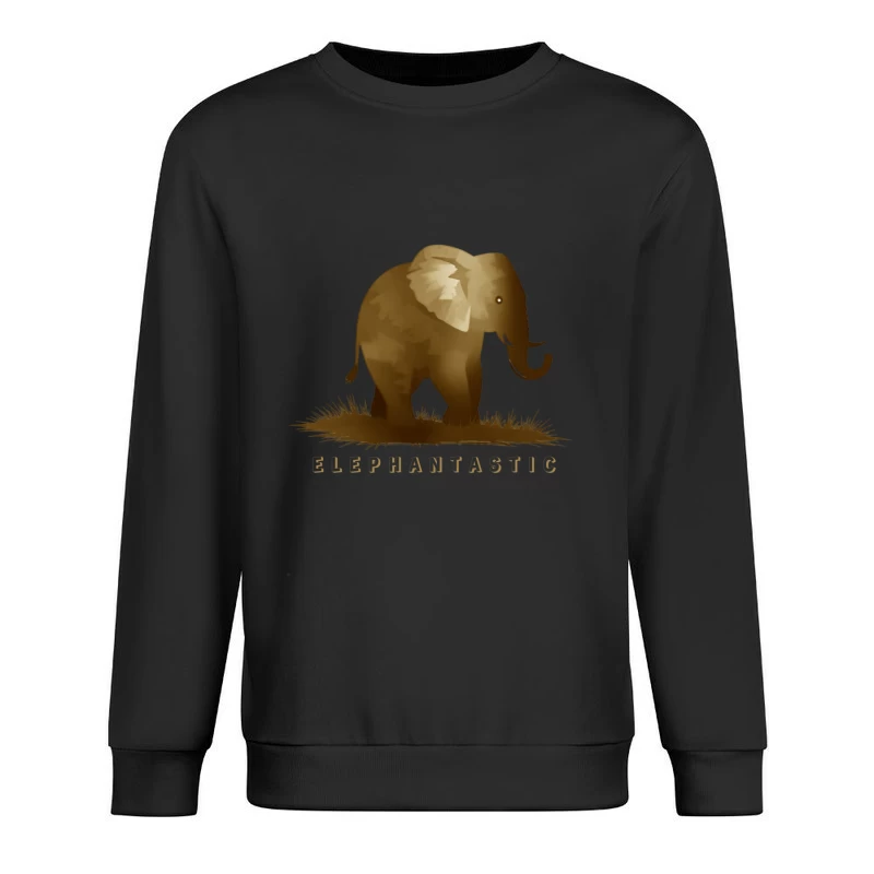 Elephantastic - Vintage Elephant Silhouette Illustration with Typography Male Pullover Sweatshirt