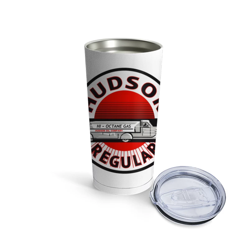 Vintage Hudson Regular Gas Station Logo with Art Deco Fuel Truck Design Travel Mug