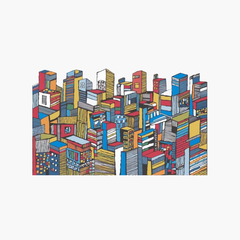 Abstract Colorful Urban Cityscape Illustration Cotton Tote Bag