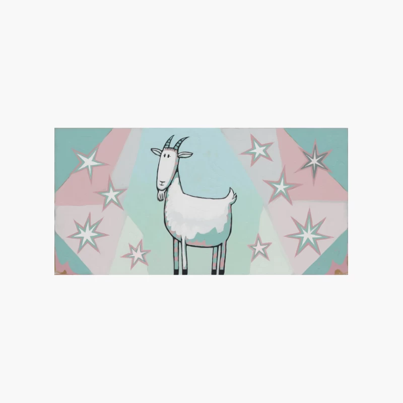 Whimsical Goat Cartoon with Stars in Pastel Nursery Art Cotton Tote Bag
