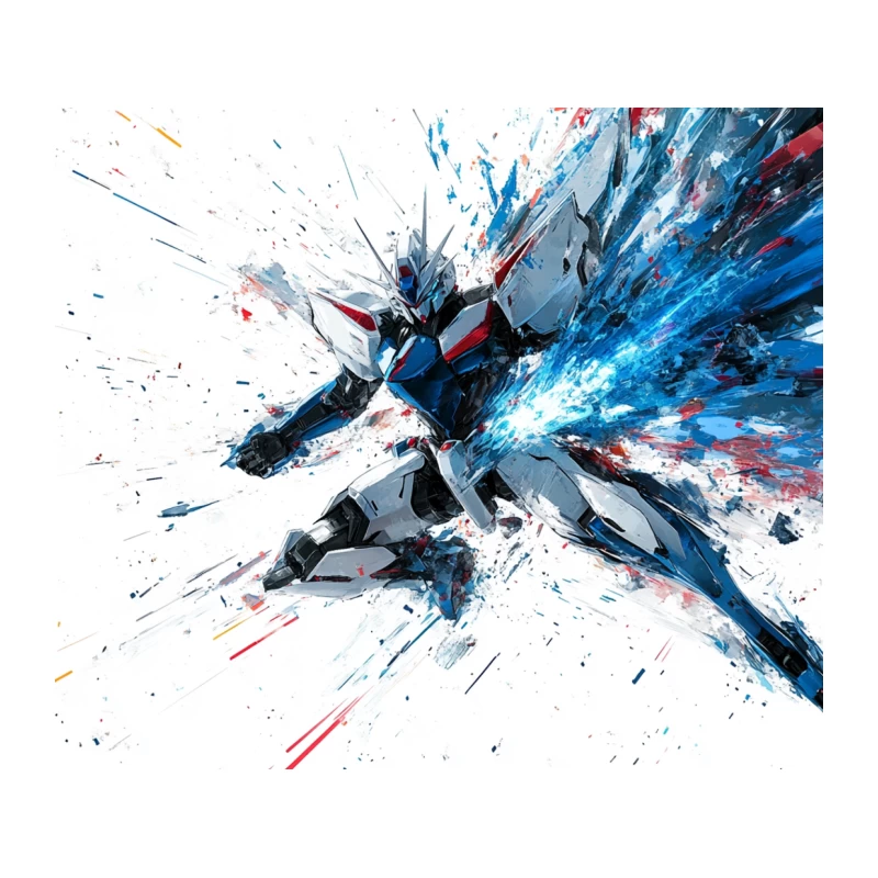 Dynamic Mecha Anime Explosion in Abstract Digital Art Tapestry