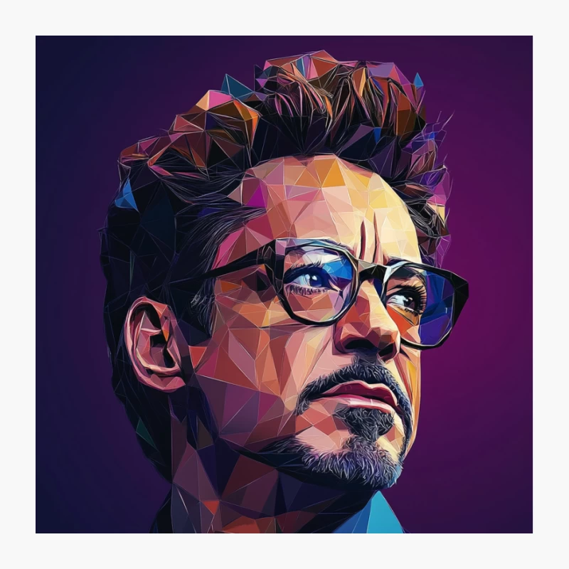 Geometric Low Poly Portrait of Man with Glasses Pin