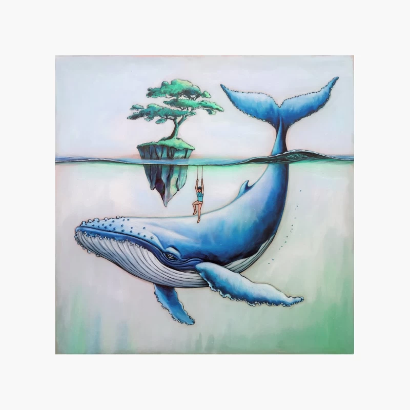 Surreal Whale Dream: Floating Island and Underwater Fantasy Cotton Tote Bag