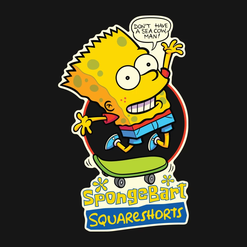 SpongeBart Squareshorts Skateboarding Character Male Long Sleeve T-Shirt