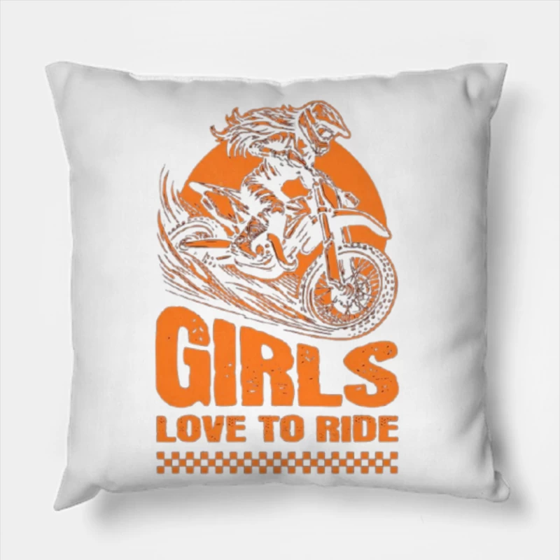 Girls Love to Ride - Motocross Racing Design Throw Pillow