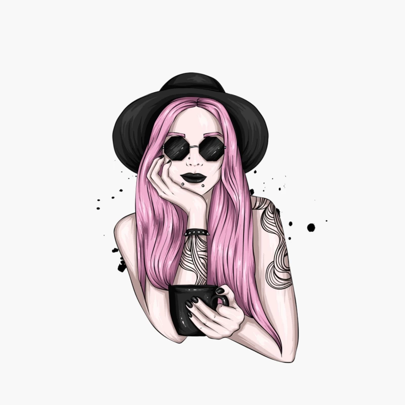 Stylish Woman with Pink Hair and Sunglasses Cotton Tote Bag