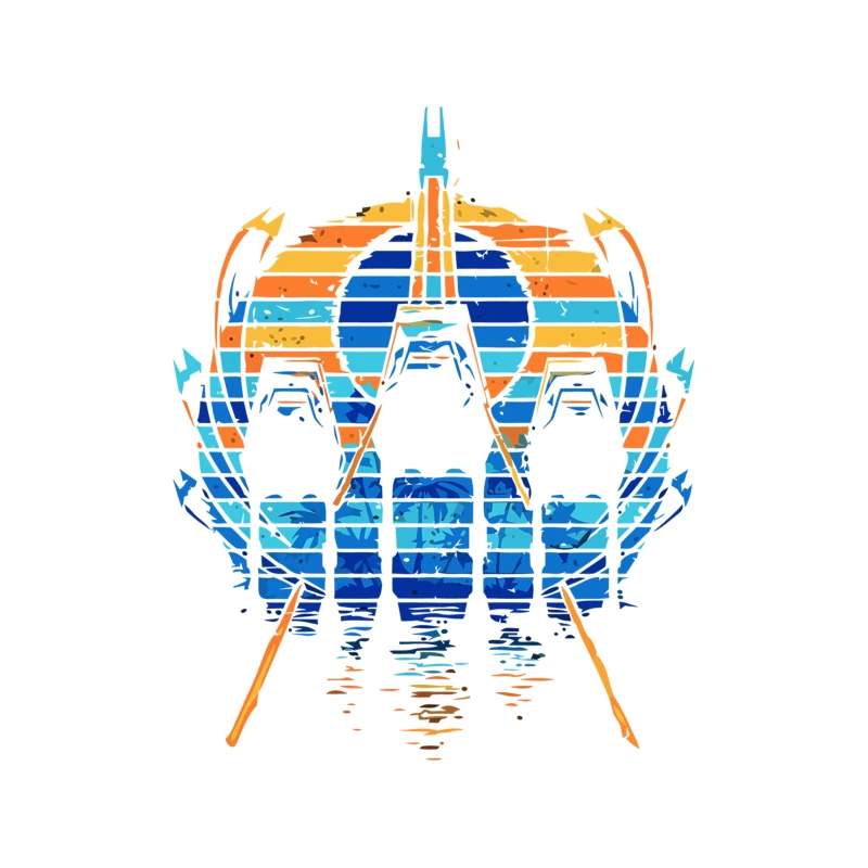 Retro Space Shuttle Launch: Colorful Geometric Sci-Fi Art Tapestry