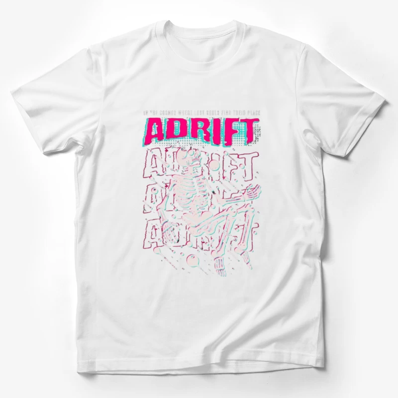 Adrift Skeletal Typography Design in Retro Punk Style Male T-Shirt