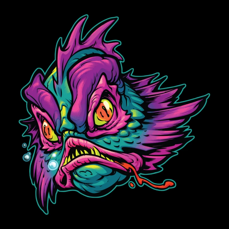 Grotesque Colorful Fish Monster Illustration Pin