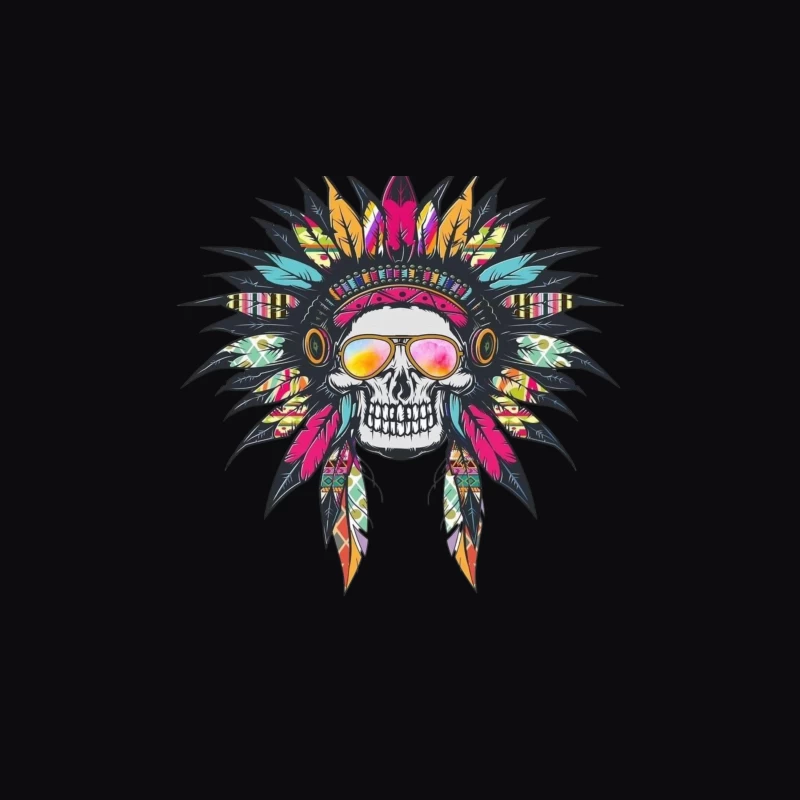 Colorful Skull with Headdress and Sunglasses Travel Mug