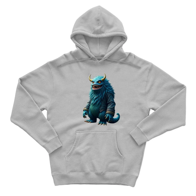 Furry Blue Monster in Denim Jacket with Golden Horns Male Pullover Hoodie