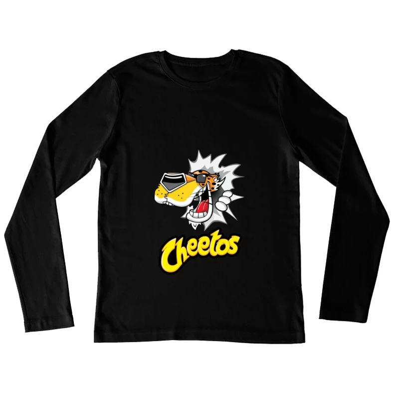 Cheetos-Logo mit lustigem Gepardenmaskottchen Damen Langarm T-Shirt