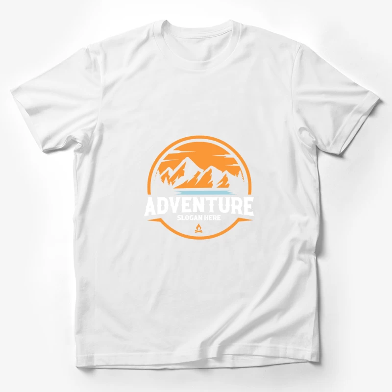 Abenteuerlogo mit Bergen und Sonnenuntergang Herren T-Shirt