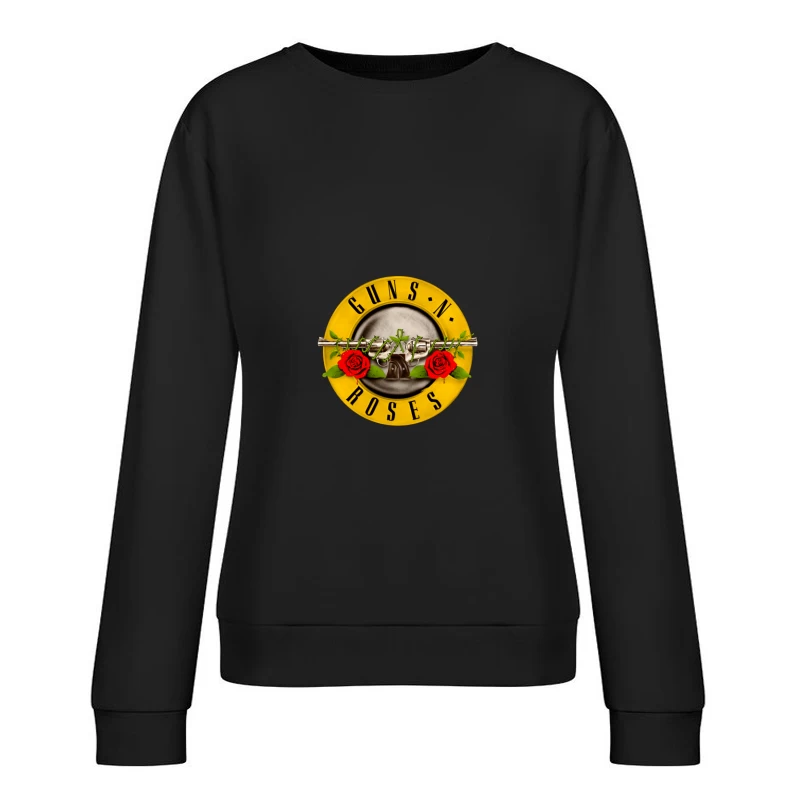 Guns N' Roses Classic Rock Band Logo with Pistols and Roses Female Pullover Sweatshirt