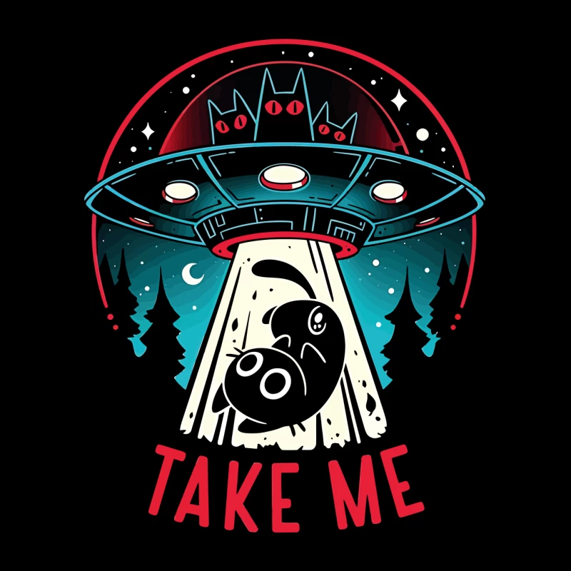 Take Me – UFO & Cat Abduction Whimsy Cotton Tote Bag