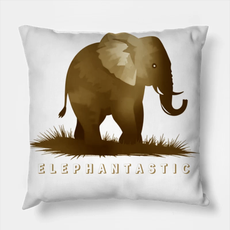 Elephantastic - Vintage Elephant Silhouette Illustration with Typography Throw Pillow