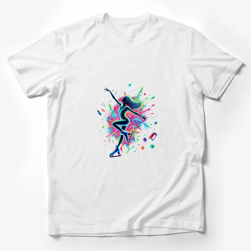 Vibrant Figure Skater in Neon Splash Motion Male T-Shirt